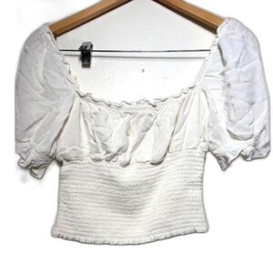Reformation Blouse Smocked Puff Sleeve Crop Size Small Cottagecore Preppy White